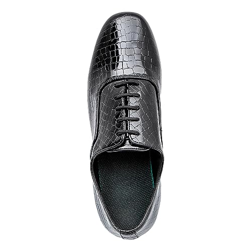 Linodes Men's Latin Dance Shoes 1 Inch Leather Sole Ballroom Salsa Tango Waltz Character Shoe-Black Patent Croco3