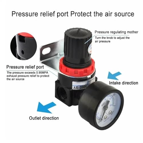 Régulateur de pression AR2000 avec filtre à air et séparateur eau-huile pneumatique AR2000-PC8mm - 4