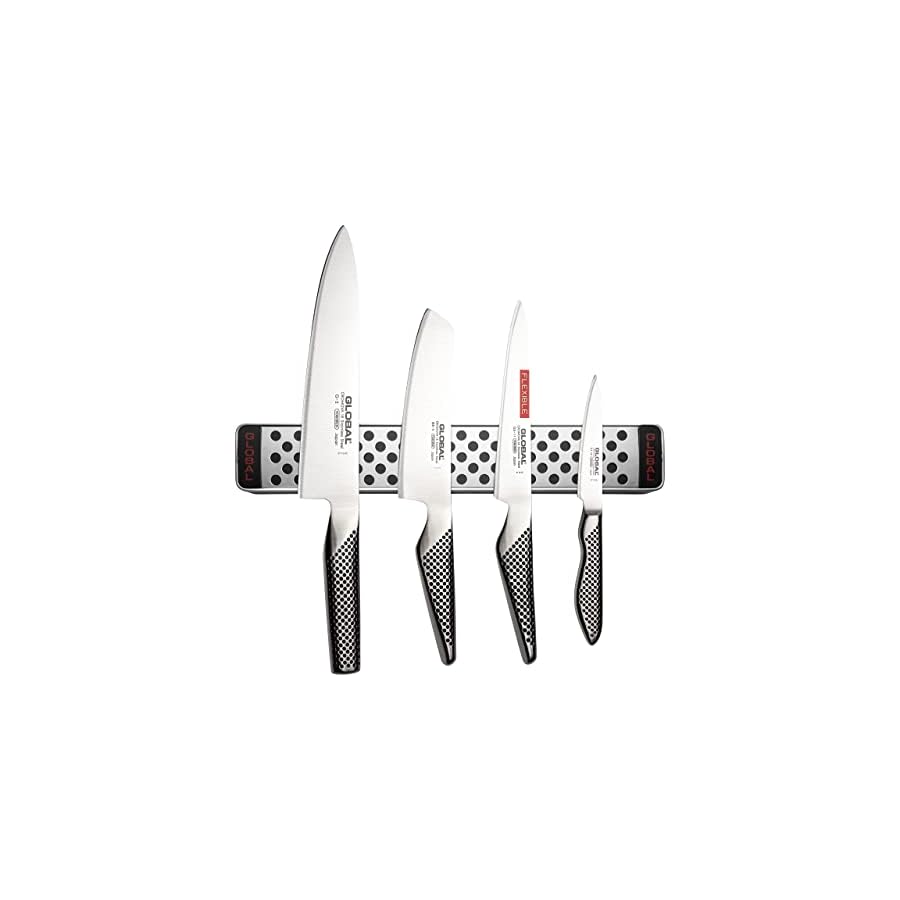Global-5-PC-G-42-Magnetic-Knife-Bar-Set-with-Chefs-Knife-Vegetable-Knife-Utility-Knife-Paring-Knife-Stainless-Steel-I00048 Global 5-PC G-42 Magnetic Knife Bar Set with Chef`s Knife, Vegetable Knife, Utility Knife, Paring Knife - Stainless Steel (I00048)