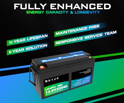 Image of 12 Volt 230Ah Lithium Golf Cart Battery, 12V LiFePO4 Battery, 200A BMS, 4000+ Cycles, 2.94 kWh Energy, 2.56kW Max Power Output, Perfect for Off-Grid, Home Storage, RV, Marine