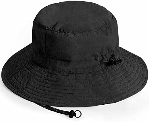 DOXHAUS Mens Women Bucket Hat with Strings - Foldable Quick Dry Sun Protection Hat Fishing Hat Beach Boonie Hat Safari Hat Black