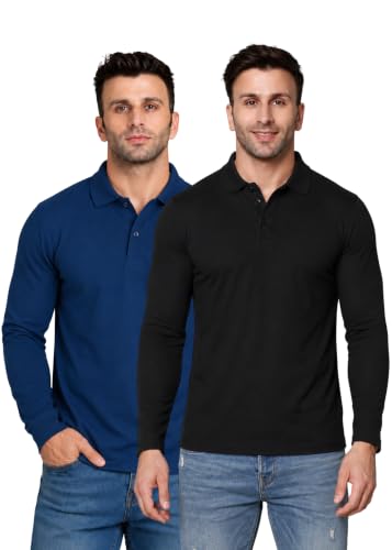 Image of INKKR Full Sleeve Men's Solid Polo Neck T-Shirt Combo