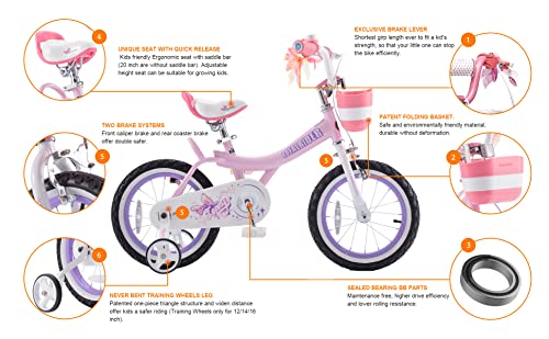 Image of Royalbaby Princess Girls Kids Bike 12 14 16 18 20 Inch Children Bicycle with Basket for Age 3-12 Years