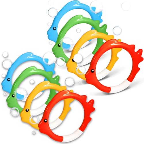 X8 Jeux Piscine – Anneaux de Plongée Forme Poisson 12 cm – Cerceaux Colorés et Sécurisés – Idéal pour Jeux Aquatiques et Entraînement à la Plongée