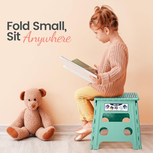 Image of Delxo Folding Step Stool 13 Inch Non-Slip Foldable Stools for Kids & Adults Up to 300 LBS Kitchen Collapsible Fold Up Stepping Stool with Dotted 1 Pack Green