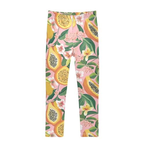 Papaya Floral Girls' Leggings Toddler Doodles Leaves Tropical Kids Yoga Pants Dance Active Tights 4T