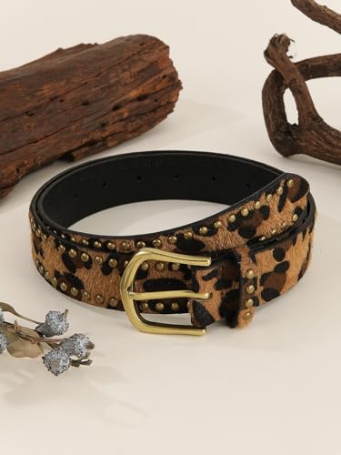 Women's Leopard Studded Belt Metal Western Vintage Y2K Waist Belts for Jeans Dress3