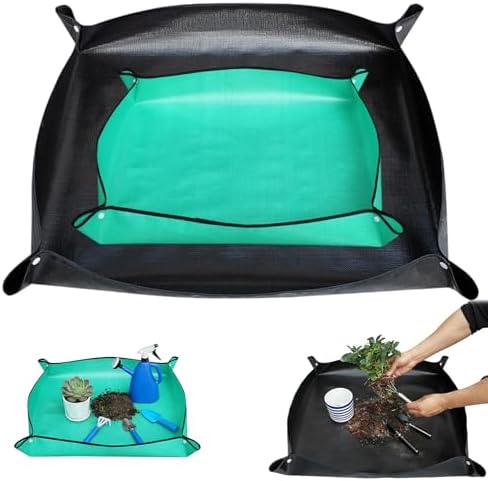Feegela Pflanzmatte Umtopfmatte Wasserdicht, 2 Stück (66x66 & 100 cm) | Faltbar, Tragbar, Mit Klettverschluss, Für Garten, Balkon und Zimmerpflanzen