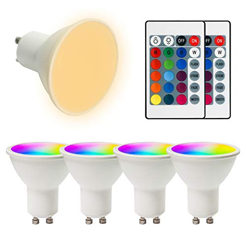 4VWIN GU10 - Bombillas LED de 5 W con control remoto IR 24 teclas y 16 colores RGB + blanco cálido 3000 K, 4 modos de iluminación, ajuste de brillo y memoria de color Cover