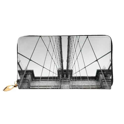Portefeuille long en cuir avec fermeture éclair imprimé Brooklyn Bridge