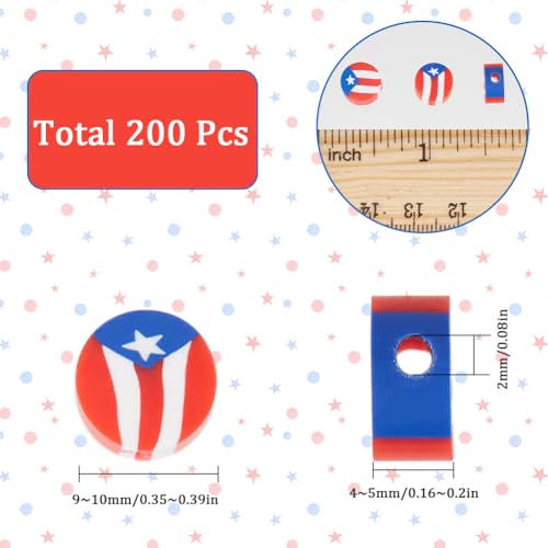 SUNNYCLUE 1 Box 200Pcs Independence Day Craft Beads Flag Polymer Clay Beads Mixcolor White Red Star US Flag Independence Day Round Polymer Clay Beads for Jewellery Making DIY Craft Bracelet Beginner - Image 2