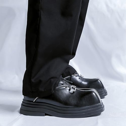 Men's Leather Square Toe Punk Oxford Shoes Fashion Lace Up Non-Slip Platform Low Block Heel Dress Shoes for Wedding Party Prom4