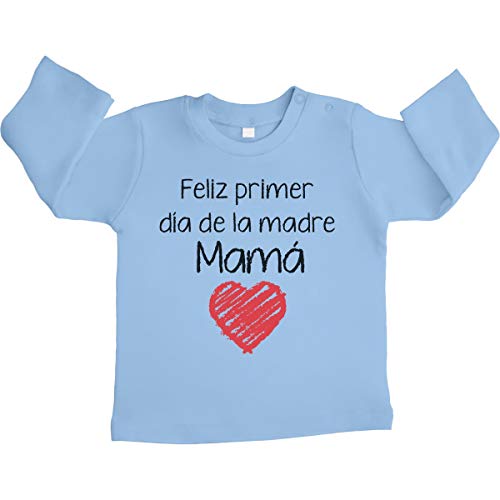 Regalo - Feliz Primer día de la Madre Mamá Camiseta bebé Unisex Manga Larga 3-6 Meses Celeste Cover