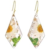 Pressed Flower Handmade Earrings Rionka 押し花 ピアス レディース 揺れる ドロップ シルバー925 ハンドメイド デイジー シダ 葉 ライスフラワー 金箔 樹脂 ナチュラル フラワーモチーフ おしゃれ 上品 かわいい ギフト クリスマス プレゼント 誕生日 母の日