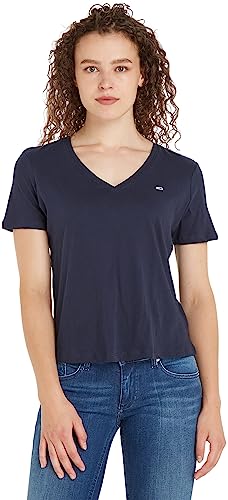 T-shirt Maniche Corte Donna TJW Slim Soft Scollo a V Blu Twilight Navy S