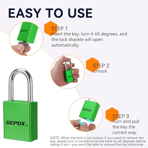 Image of SEPOX 4-Pack Green Aluminum Padlocks, Rust /Waterproof, Keyed Alike | Green aluminum set with 8 same keys, high security. For outdoor /industrial LOTO, gates, storage, lockers & fences.