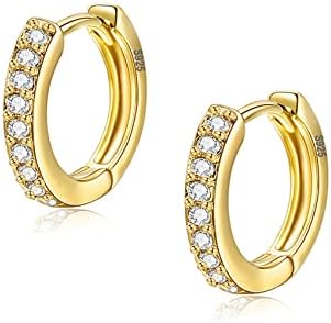 Silver Hoop Earrings for Women925 Sterling Silver Hoop Earrings with Cubic Zirconia Yellow Gold/White Gold/Rose Gold/ Gold Plated Gun Black Sleeper Cartilage Hoop Earrings (8/10/12mm
