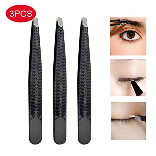 SSTech Professional 3Pcs Slant Tweezers Set Stainless Steel Slant Tips