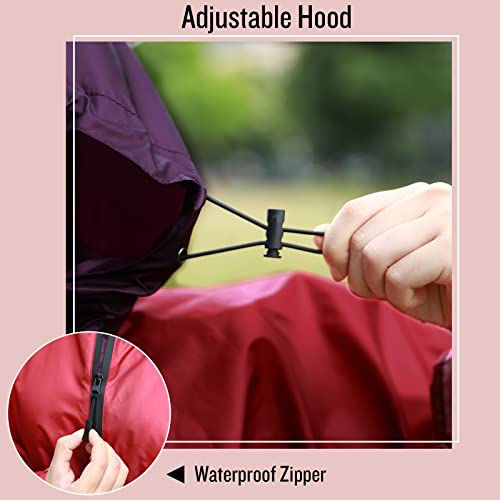 Image of SaphiRose Adult Rain Poncho Waterproof Hooded Zipper Raincoat with Pockets | OEKO-TEX Certified 100% Polyester, Lightweight Packable Storage Pouch, Heat-Sealed Seams, Quick-Dry for Outdoor Hiking