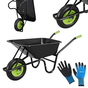 Juskys Schubkarre 100L, 250 kg – mit verzinkter Wanne, Luftreifen & Metall Felge, stabile Garten Schubkarre & Schiebkarre – Transportkarre Garden Schwarz