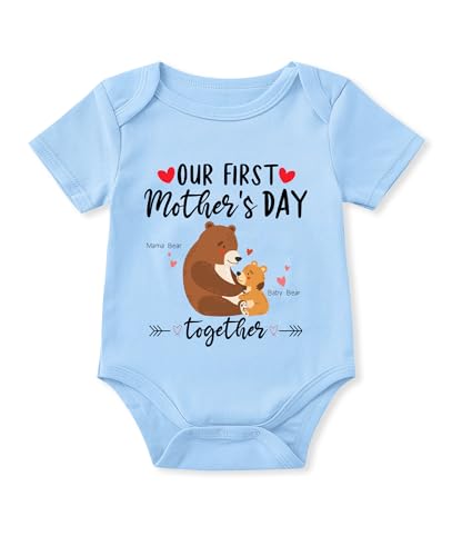 Glimnerize Newborn Our 1st Mother's Day Together Onesie Infant Bear Mothers Day Blue Outfit 9-12 Months