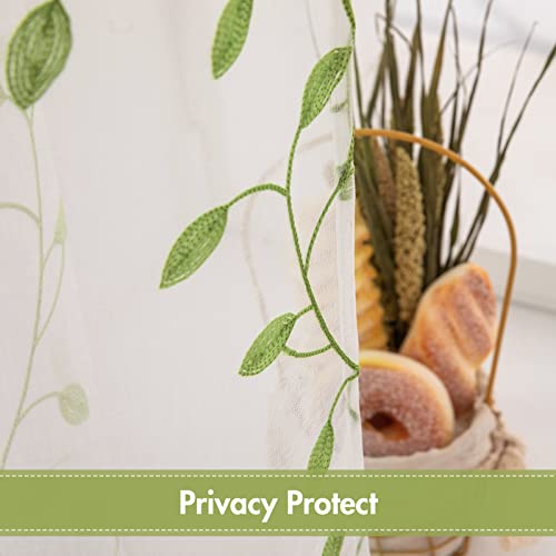 Miulee Sheer Curtains With Green Embroidered Leaf Pattern For Living Room Farmhouse Decorative Elegant Grommet Embroidery Window Voile Bedroom Drapes St. Patrick's Day Decor 2 Panels 54 X 96 Inches #TOP5