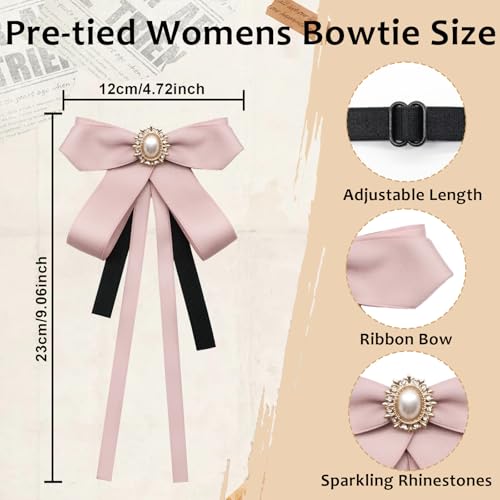 Image of LJBFNN Womens Bow Tie, Clip on Bow Ties Pre Tied Bowtie for Women Girls Ribbon Rhinestone Bow Tie for Shirt Uniform Wedding