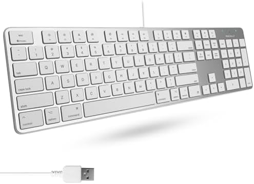 Macally Ultra-Slim Aluminum USB Wired Keyboard with Number Keypad for Apple