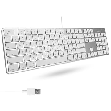 Macally Teclado ultrafino USB com fio com teclado numérico para Apple Mac Pro, MacBook Pro/Air, iMac, Mac Mini, computadores portáteis, Windows Desktop PC, prata (SLIMKEYPROA)