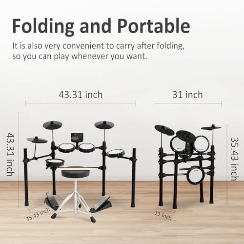 image for AODSK Electric Drum Set with Quiet Mesh Pads,Electronic Drum for Begin