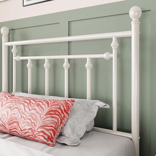 Image of Allewie 14'' Twin Size Metal Platform Bed Frame, Vintage Headboard, White