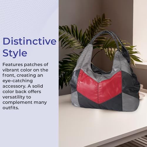 Colorblock Shoulder Bag, Hobo Purse, 3 Zippered Compartments, Lined Interior3