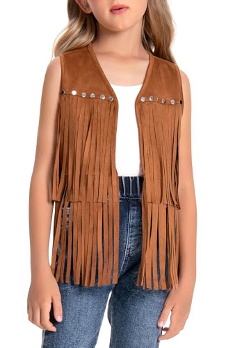 Gilet en daim avec rivets et pompons pour look bohème fille