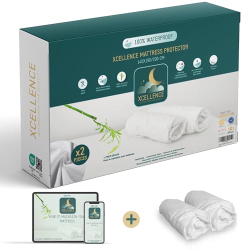 Lot de 2 Protege Matelas 140x190 / 200 cm - Alese Impermeable Silencieux - Respirante - 100% Bambou - Hauteur 35-30cm - Naturellement Anti Acarien et Anti...