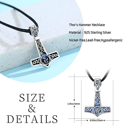 Norse Viking Thors Hammer Talisman Necklace 925 Sterling Silver Abalone Shell Vintage Rune Amulet Noridc Jewelry Gift for Women Men Mothers Day Gifts4