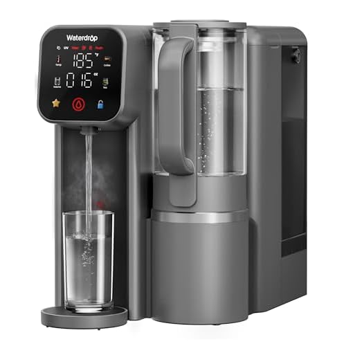 Waterdrop M6H Instant Hot Reverse Osmosis System Countertop Water Filter, 7-Stage, 3:1 Pure to Drain, Hot Water Dispenser with 5 Temperature Options, RO System with Glass Pitcher, BPA-Free