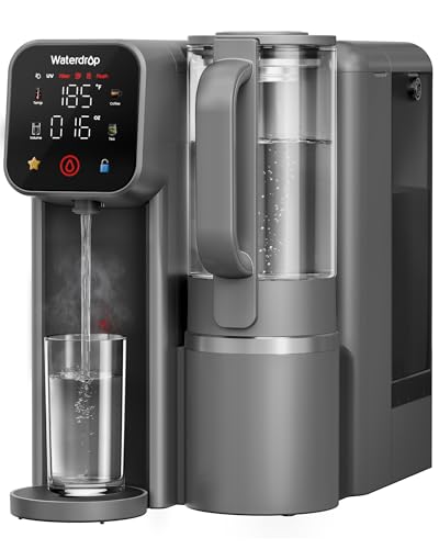 Waterdrop M6H Instant Hot Reverse Osmosis System Countertop Water Filter, 7-Stage, 3:1 Pure to Drain, Hot Water Dispenser with 5 Temperature Options, RO System with Glass Pitcher, BPA-Free
