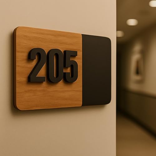 Image of HOTEL ROOM NUMBER PLATES - 201| Black acrylic board fixed mirror gold number | Easy installation type double sided tape fixed on backside