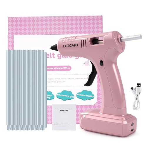 Pistola per colla a caldo a batteria da 40 W (ricarica USB), set di 30 bastoncini di colla, mini pistola per colla a caldo industriale per fai da te, decorazione per la casa (rosa)