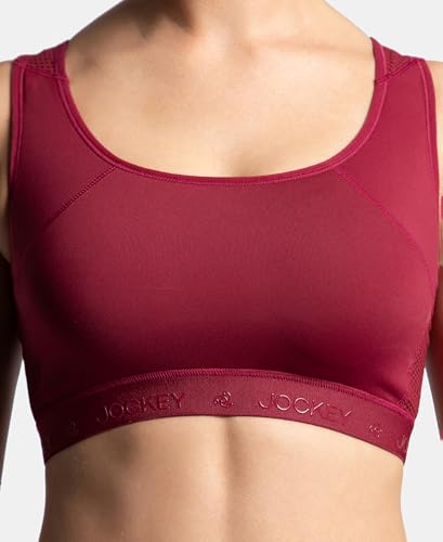 Image of Jockey AP20 Women Wirefree Padded Tactel Nylon Elastane Stretch Full Coverage Racerback Styling Active Sports Bra with StayFresh and StayDry Treatment