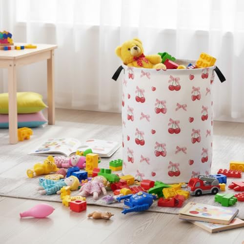 Image of Baby Laundry Basket Baby Nursery Hamper Kids Laundry Basket Toy Storage Bin for Boys Room Decor Gift Baskets for Bedroom Bathroom(Cherry)