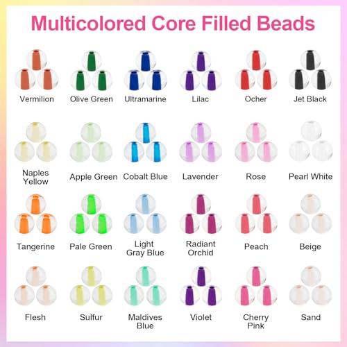 Image of XSEINO 24 Colors 1200PCS Core Filled Glass Beads Kit 6mm DIY Craft Glass Beads, Fit for Bracelets, Jewelry Making, Necklace