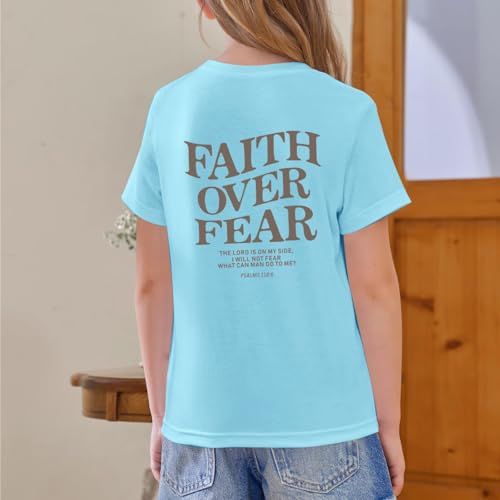 Image of Faith Over Fear Shirt Christian Jesus Tshirts for Girls Religious Inspirational Tees Bible Verse Tops for Kids 3-12