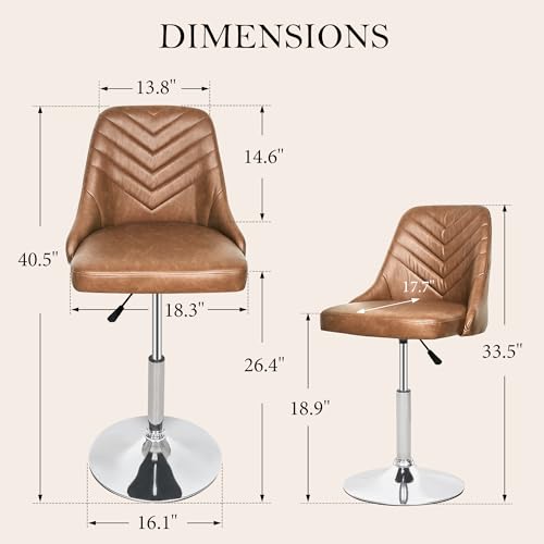 Butaco ajustable VECELO con respaldo, giratorio 360°, tapizado en cuero sintético PU, estilo moderno, color marrón miniatura 3
