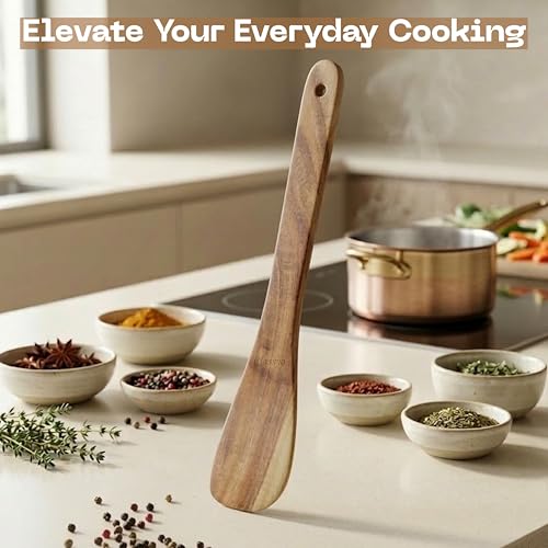 Image of Classyo Neem Wood Spoon for Cooking, Wooden Spatula for Non Stick Pan, Wood Ladle, Wooden Spoons for Cooking, Naturally Antimicrobial and Non Stick (Spatula)
