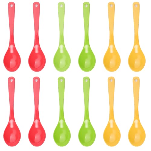 24 Piezas Cuchara de Color de Plástico Duro 3 Colores Cucharas de Plastico, Cucharillas Postre Cucharas de Huevo con Agujero del Amor, Reutilizables Cuchara Pequeña de Plástico para Postres, Café