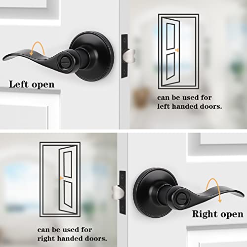 Probrico Door Handles Black 4 Packs Privacy Door Levers For Bathroom And Bedroom Doors Wave Style Interior Door Handles Reversible For Left&Right Handed Door,Classic Door Knobs,No Keys #TOP1