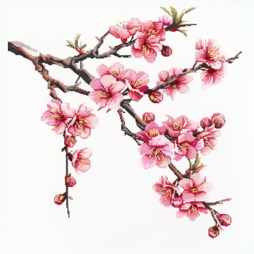 Cherry Blossom DIY 11CT Stamped Cross Stitch Kits for Beginners Easy Needlepoint Embroidery Counted Cross Stitch Art Craft for Wall Decoration 14x14inch(2)