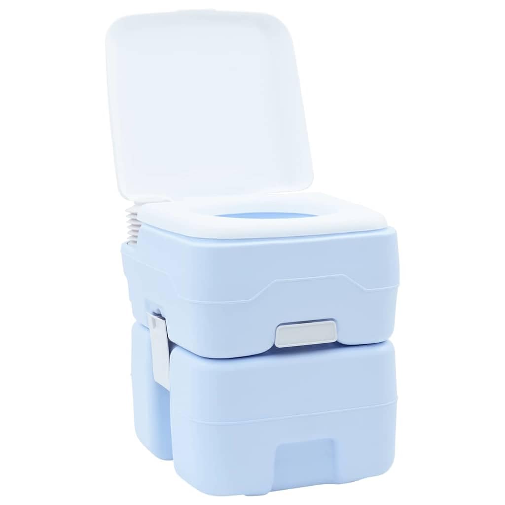 Tragbare Campingtoilette 20L - Camping WC mit Balgpumpe für Wohnwagen, Wohnmobil, Outdoor und Garten, Blau Weiß, 41,5 x 36,5 x 42 cm
