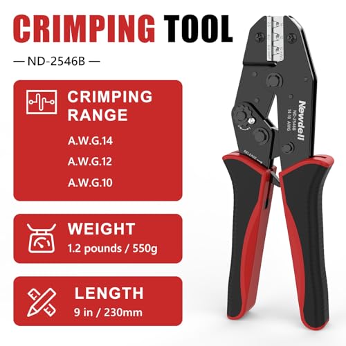 Image of Newdeli Wire Crimping Tool for Solar Connectors - AWG 14 12 10 MC4 Crimping Tool Ratchet Wire Crimper for MC4 Connector Ratcheting Crimping Plier Crimp Tool